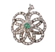 A late Victorian and later diamond and emerald brooch/pendant