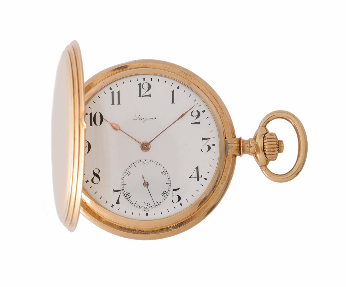 Longines, Gold coloured keyless wind full hunter pocket watch