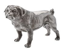A silver figure of a pug by B. S. E. Products