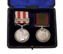 Pair of medals: Indian Mutiny Medal 1857-58 to Lt. J. T. Watson