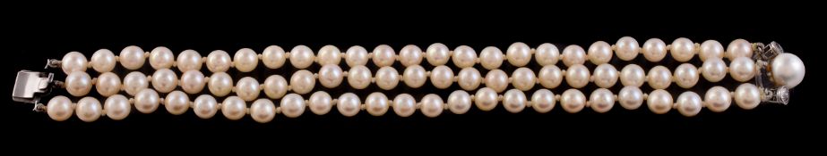 A three row cultured pearl bracelet