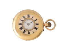 Sir John Bennett,18 carat gold and enamel keyless wind half hunter pocket watch