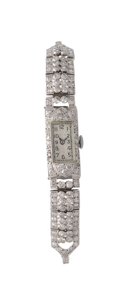 Unsigned, Lady's precious white metal and diamond cocktail watch