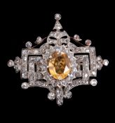 A citrine and diamond brooch