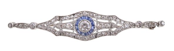 An early 20th century converted diamond and sapphire brooch