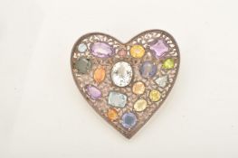 A multi gem set heart brooch
