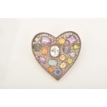 A multi gem set heart brooch