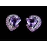 A pair of amethyst, diamond and pink sapphire ear clips
