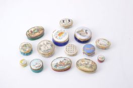 Fourteen English enamel boxes