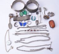 A collection of silver set jewellery including an opal and garnet bracelet