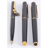 Parker, 95, a black laque fountain pen, roller ball pen and propelling pencil