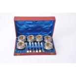 A set of six German silver parcel gilt cauldron salt cellars by Hessenberg & Co.