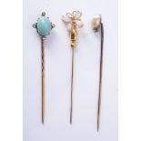 A 19th century baroque pearl and diamond stickpin