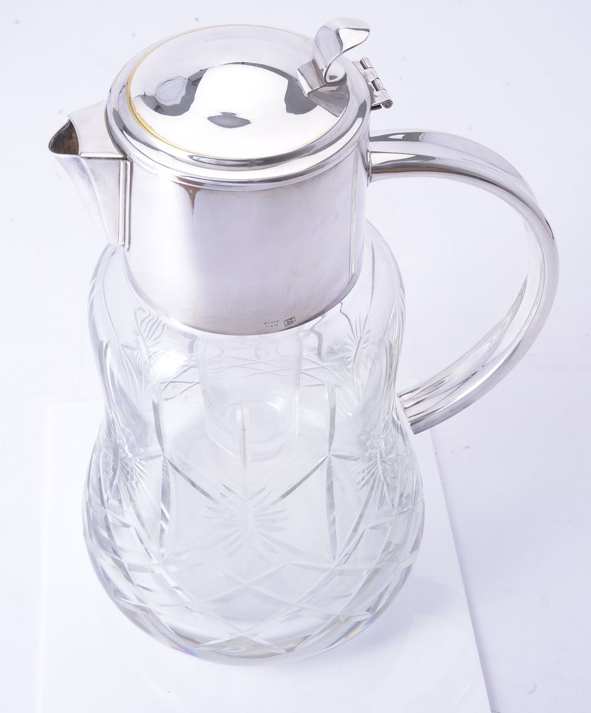 An electro-plate mounted cut glass lemonade jug