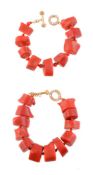 ϒ A pair of stained coral bead bracelets