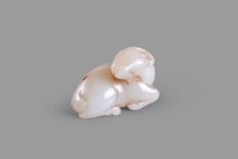 A white and russet jade carving of a ram