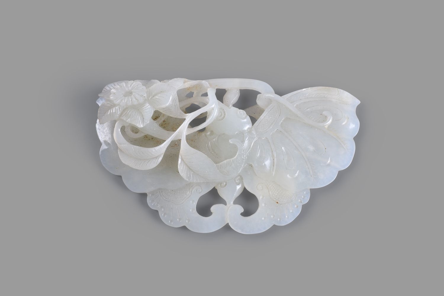 A Chinese white jade carving of a butterfly