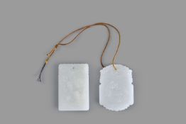 Two white and celadon jade inscribed plaques