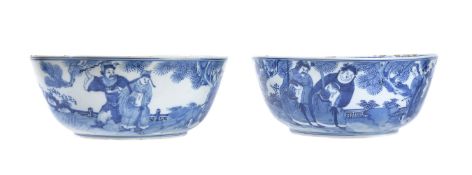 A pair of Chinese blue and white punch bowls