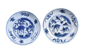 A pair of Chinese blue and white saucer dishes