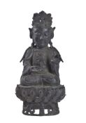 A Chinese bronze seated figure of Guanyin