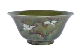 A Chinese green, yellow and aubergene glazed bowl