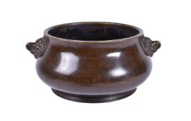 A Chinese twin-handled bronze censer