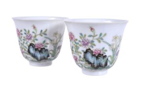 A pair of Chinese famille rose wine cups