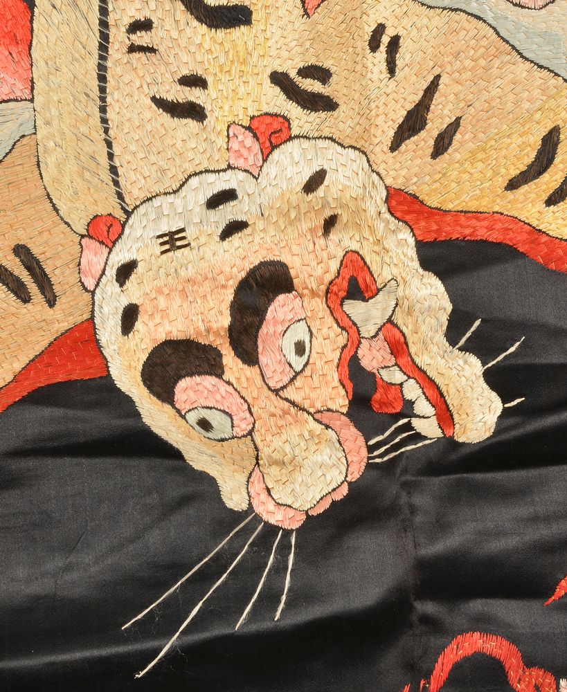 A Chinese silk embroidered 'flying tiger' banner - Image 3 of 4