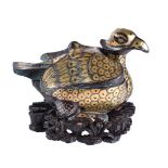 A Chinese archaic style gilt bronze bird box and cover