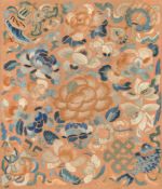 A pair of embroidered rust silk panels from a Han Chinese skirt