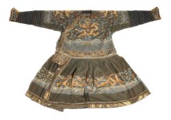 A rare formal court robe of charcoal grey silk gauze