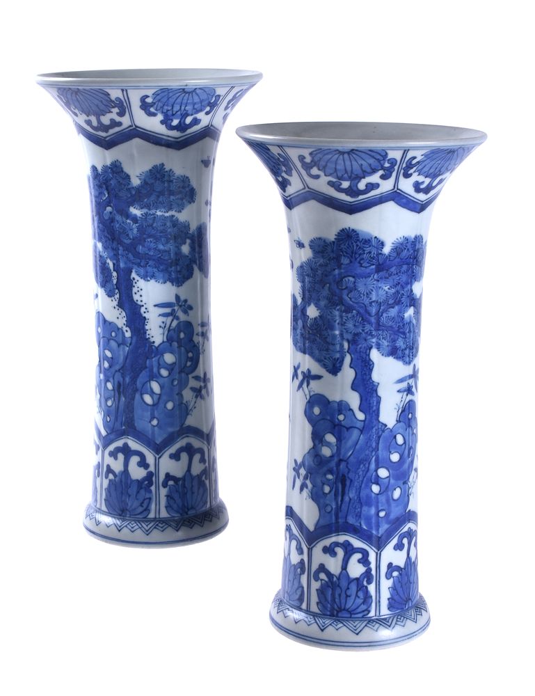 A pair of Chinese blue and white 'Shipwreck' trumpet vases