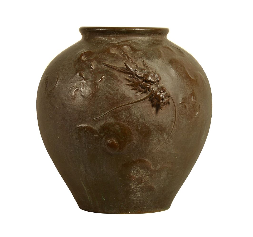 Jo-Un: A Japanese Bronze Vase of bulbous form tapering towards the foot