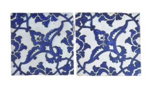 Two blue and white 'Dome of the Rock' type tiles
