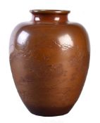 A Japanese Copper Vase of ovoid form with short neck and everted mouth