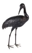 A Japanese Cast Bronze Figure of a Manchurian Crane