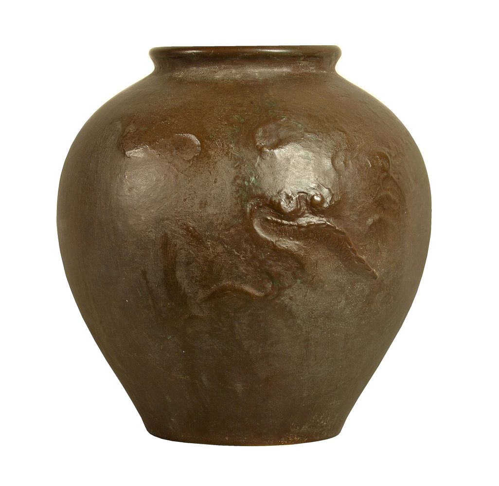 Jo-Un: A Japanese Bronze Vase of bulbous form tapering towards the foot - Image 2 of 2