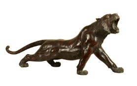 Akasofu Gyokko: A Japanese Bronze Model of a Striding Tiger