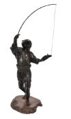 A Japanese Bronze Figure of a Fisherman