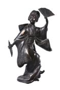 A Japanese Bronze Figure of a Fan Dancer