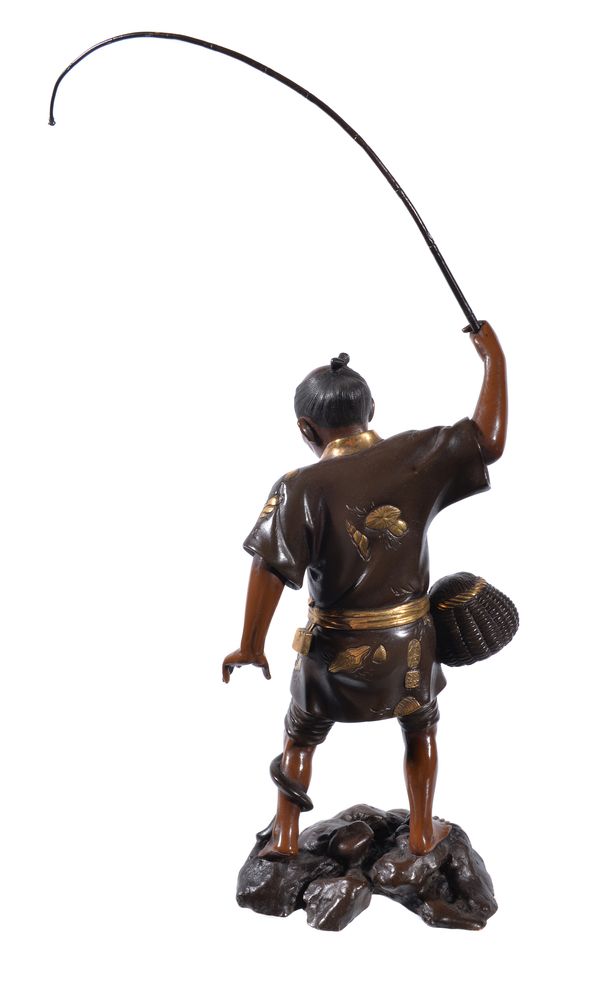 Atsuyoshi: A Japanese Bronze Figure of an Angler - Image 2 of 4