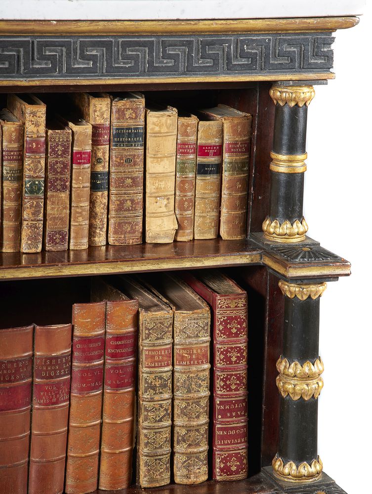 A Regency mahogany, ebonised and parcel gilt open ‘waterfall’ bookcase, circa 1815 - Image 3 of 4