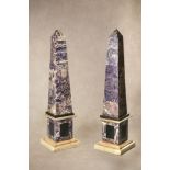 A pair of fine amethyst quartz veneered and marble mounted obelisks, 20th century