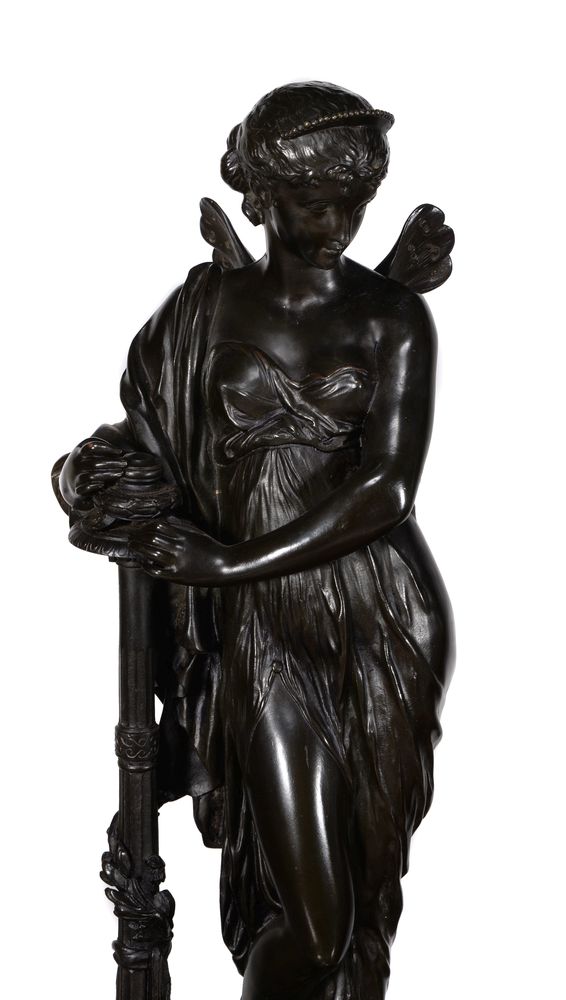 Henry Étienne Dumaige (French 1830 - 1888), a pair of patinated bronze models of the deities Pandora - Image 2 of 6