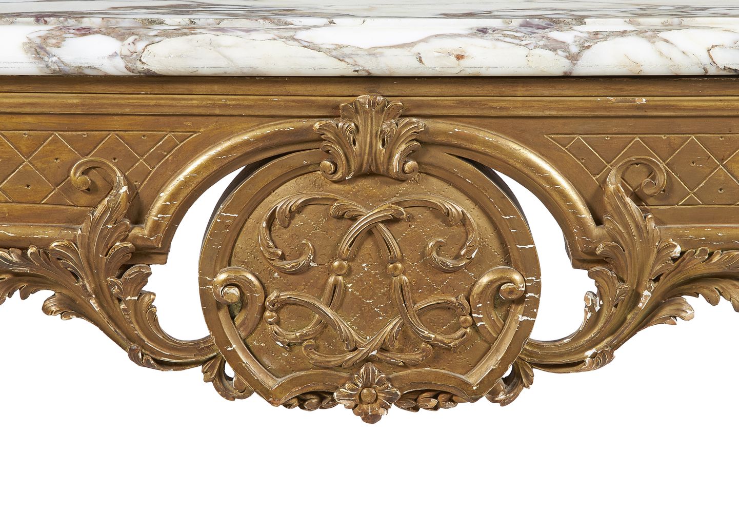 A carved giltwood and marble topped console table, in mid 18th century style, first half 20th centur - Image 2 of 4