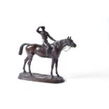 After Jules Moigniez (French 1835 - 1894), Avant la Course, a patinated bronze equestrian group, lat