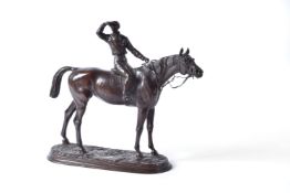 After Jules Moigniez (French 1835 - 1894), Avant la Course, a patinated bronze equestrian group, lat