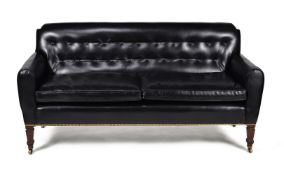 A Victorian mahogany and black leather upholstered sofa, last quarter 19th century