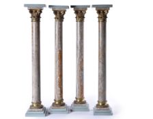 A set of four striated Egyptian alabaster and gilt bronze mounted columnar pedestals, late 19th cent